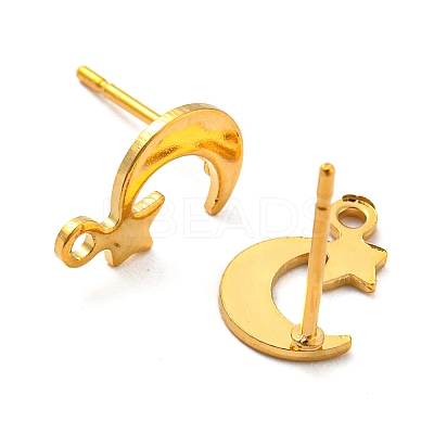 Moon & Star Shape 201 Stainless Steel Stud Earrings Findings STAS-Q251-04G-1