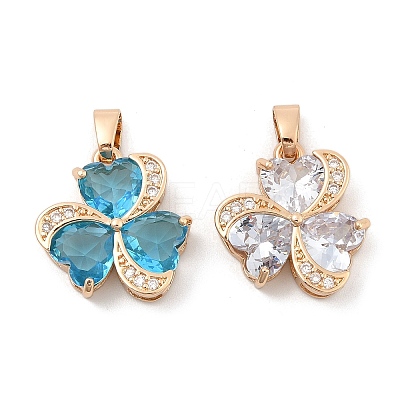 Rack Plating Leaf Brass Clear Cubic Zirconia With Glass Pendants KK-S407-18KCG-1