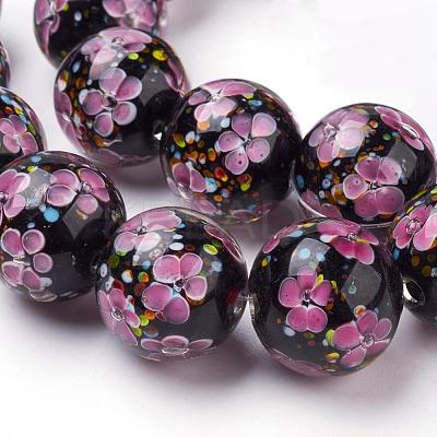 Handmade Inner Flower Lampwork Beads Strands LAMP-L072-D02-1