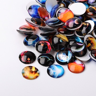 Starry Sky Printed Glass Half Round/Dome Cabochons GGLA-N004-12mm-D-1