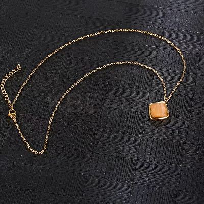 Natural Rose Quartz Rhombus Pendant Necklace with Brass Chains VW7781-1-1