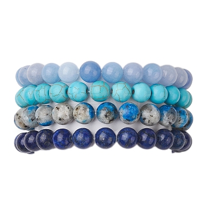 4Pcs Constellation 8mm Round Natural Lapis Lazuli & Dyed White Jade BJEW-JB10641-1