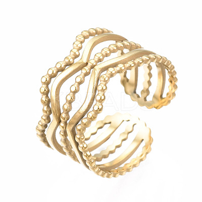 304 Stainless Steel Wave Open Cuff Ring RJEW-T023-34G-1