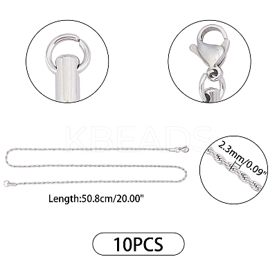 Valentines Day Gift for Husband 304 Stainless Steel Necklaces Unisex Rope Chain Necklaces NJEW-UN0001-23P-1