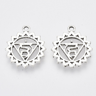 Tibetan Style Alloy Chakra Pendants TIBEP-Q060-22AS-RS-1