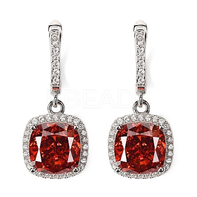 925 Sterling Silver Pave Cubic Zirconia Square Hoop Earrings EJEW-C150-01A-01-1