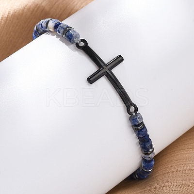 Natural Lapis Lazuli Beads Stretch Bracelets BJEW-F493-07EB-1