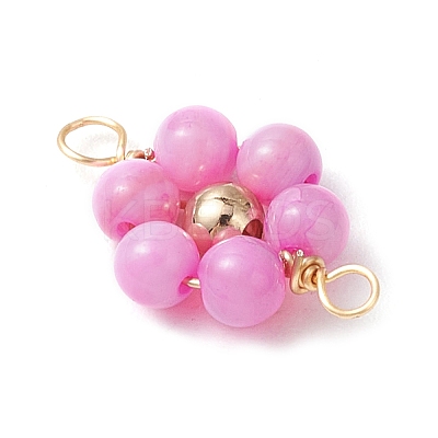 Dyed Natural Shell & Brass Round Beaded Flower Connector Charms PALLOY-JF03464-1