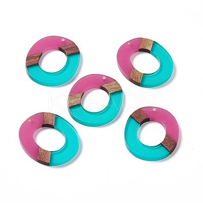 Transparent Resin & Walnut Wood Pendants RESI-M027-01C-1
