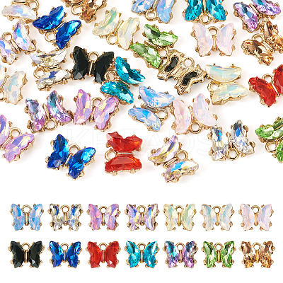 28pcs 14 colors Light Golden Alloy Glass Charms FIND-TA0005-94-1
