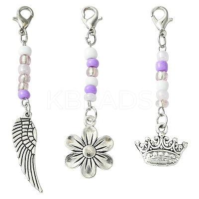 Flower/Crown/Wing Alloy & Glass Pendant Decorations HJEW-YW00005-1