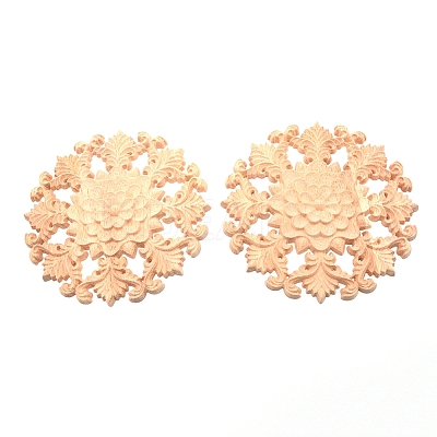 Natural Solid Wood Carved Onlay Applique Craft WOOD-WH0104-35-1