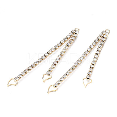 Brass Pave Crystal Rhinestone Chain with Heart Big Pendants KK-N216-419-03LG-1