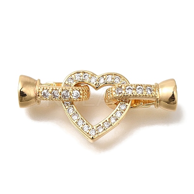 Brass Micro Pave Clear Cubic Zirconia Fold Over Clasps KK-K389-004G-1