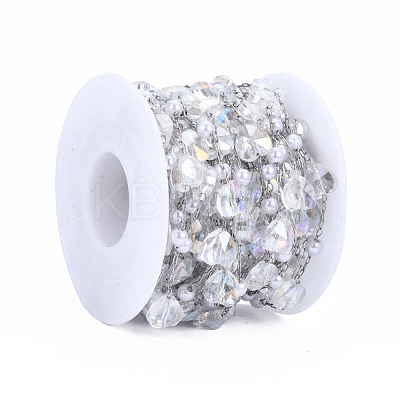 Glass Heart & ABS Plastic Pearl Beaded Chains CHS-N003-06B-1