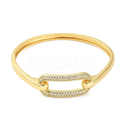 Brass Micro Pave Clear Cubic Zirconia Hollow Rectangle Hinged Bangles for Woman BJEW-M312-03C-G-1
