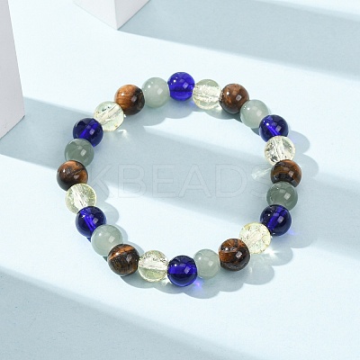 Natural Tiger Eye & Glass Beads Stretch Bracelets for Women Men LS-BJEW-P398-01C-1