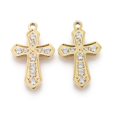 316 Surgical Stainless Steel Cubic Zirconia Tiny Cross Charms STAS-F256-018G-1