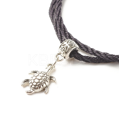 Glass Round Beaded Bracelet with Alloy Sea Turtle BJEW-JB07847-1