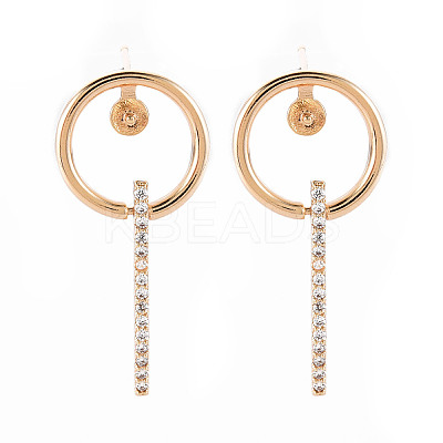 Brass Micro Pave Clear Cubic Zirconia Dangle Stud Earrings Findings KK-T062-72G-NF-1