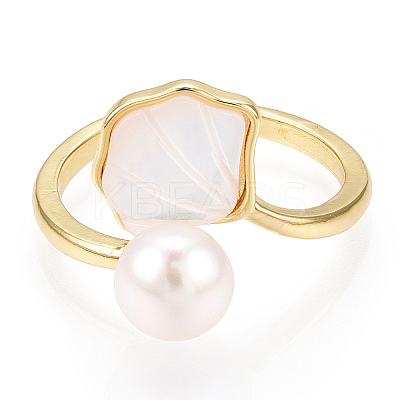 Natural Pearl Open Cuff Ring with Msilver-Lipped Pearl Oyster PEAR-N022-C11-1