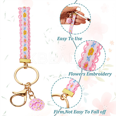 8Pcs 8 Colors  Ethnic Style Polyester Jacquard Flower Pendant Decorations FIND-TA0004-53-1