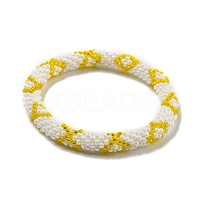 Handmade Braided Glass Seed Beaded Stretch Bracelets for Women BJEW-A012-01A-1