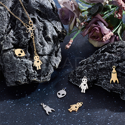 24Pcs 6 Style 201 Stainless Steel Laser Cut Pendants STAS-DC0008-58-1
