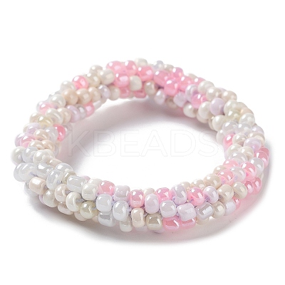Crochet Glass Beads Braided Stretch Bracelet BJEW-K232-01P-1