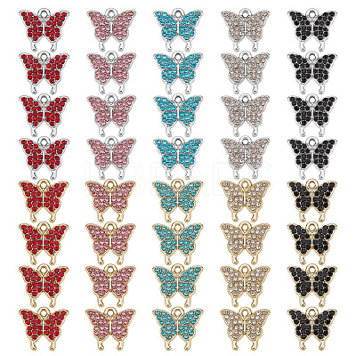 40Pcs 10 Colors Zinc Alloy Rhinestone Pendants RB-ME0001-04-1
