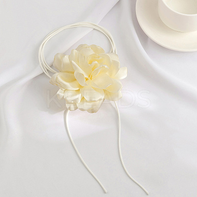 1Pc Retro Cloth Rose Flower Waxed Cord Wrap Choker Necklaces for Women NJEW-CP0001-05C-1
