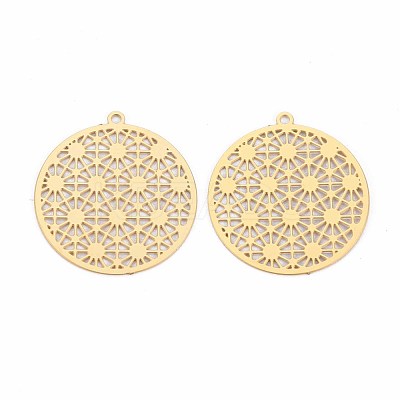 Rack Plating 201 Stainless Steel Filigree Pendants STAS-T057-43G-1