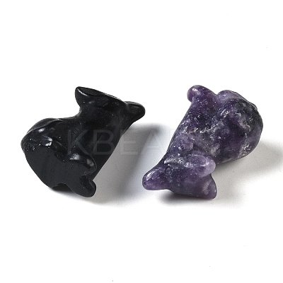 Natural Mixed Gemstone Carved Dog Figurines DJEW-M015-11-1
