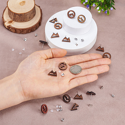 DIY 20Pcs 2 Style Mountain Natural Wood Stud Earrings DIY-TA0010-06-1