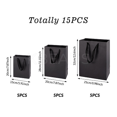15Pcs 3 Sizes Rectangle Paper Gift Storage Tote Bags with Handle ABAG-TA0001-73B-1