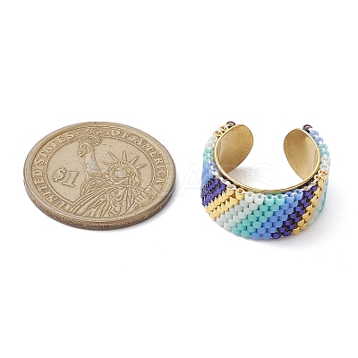Glass Seed Beads Gradient Open Cuff Rings RJEW-MZ00021-1