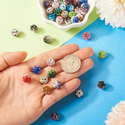 40Pcs 10 Colors Round Handmade Pave Disco Ball Beads RB-TA0001-13-1