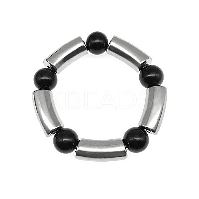 304 Stainless Steel & Resin Bead Stretch Bracelets for Women Men UF8116-1-1