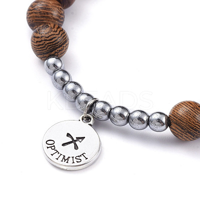 12 Constellation/Zodiac Sign Flat Round Tibetan Style Alloy Charm  Bracelets Sets BJEW-JB05168-1