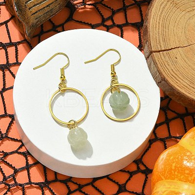 Natural Green Aventurine Pumpkin with Ring Dangle Earrings EJEW-JE05509-03-1