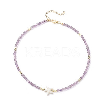 Summer Beach Natural Amethyst Round Beaded Necklaces NJEW-JN05262-03-1