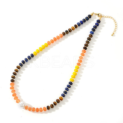 Elegant Imitation Pearl & Rondelle Natural Mixed Stone Beaded Necklaces FG9664-3-1