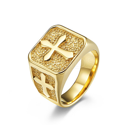 Square with Cross Pattern 304 Stainless Steel Finger Rings for Men FS-WGAC6B1-08-1