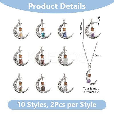 20Pcs 10 Styles Mixed Gemstone Chip Glass Bottle Pendants PALLOY-DC00006-1
