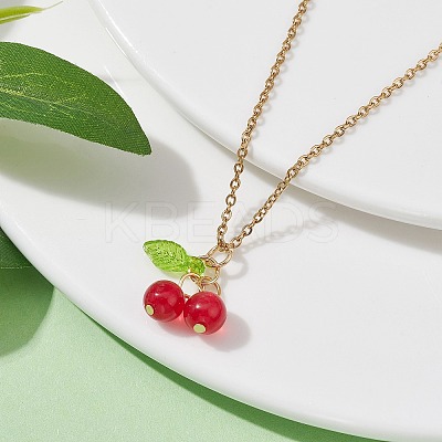 Natural Dyed Malaysia Jade Cherry Pendant Necklaces NJEW-JN04505-1