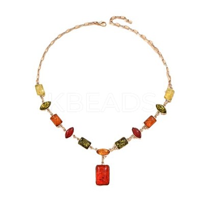 Rectangle Horse Eye Alloy & Resin Pendant Necklaces & Dangle Earrings Sets FS-WGE4E7B-01-1
