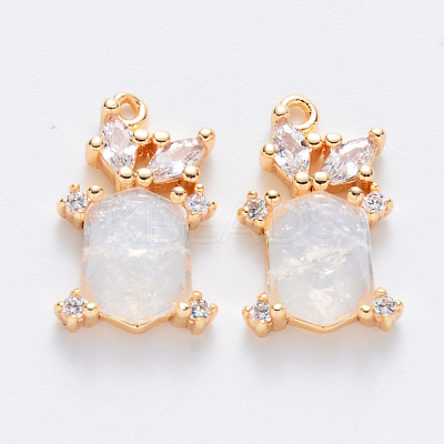 Brass Cubic Zirconia & Glass Charms KK-T049-058G-03-NF-1