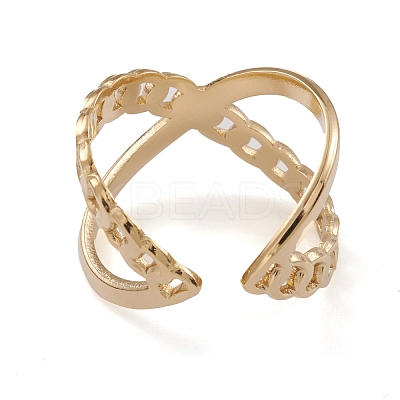 Ion Plating(IP) 304 Stainless Steel Criss Cross Open Cuff Rings for Women RJEW-G285-72G-1