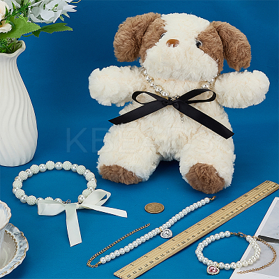 4Pcs 4 Styles Resin Imitation Pearl & Rhinestones Beaded Pet Collars AJEW-FG0008-03-1