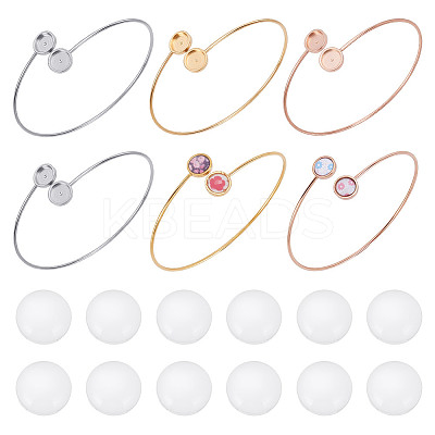 6Pcs 3 Colors 304 Stainless Steel Cuff Blank Bangle Bases with Round Tray STAS-UN0062-89-1